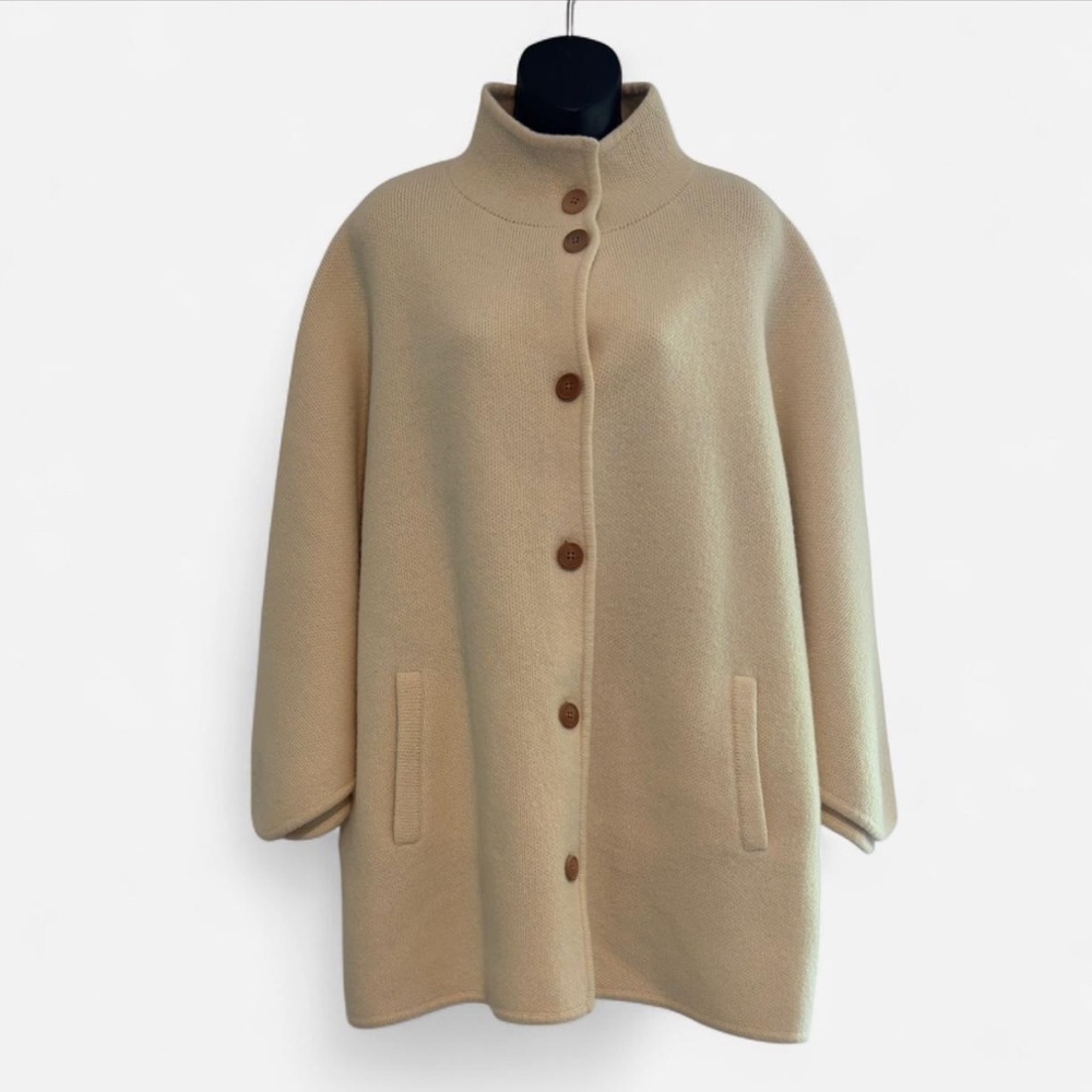 Mark & Graham Lamb Wool Poncho – Cream, Mock Turtleneck, Pockets